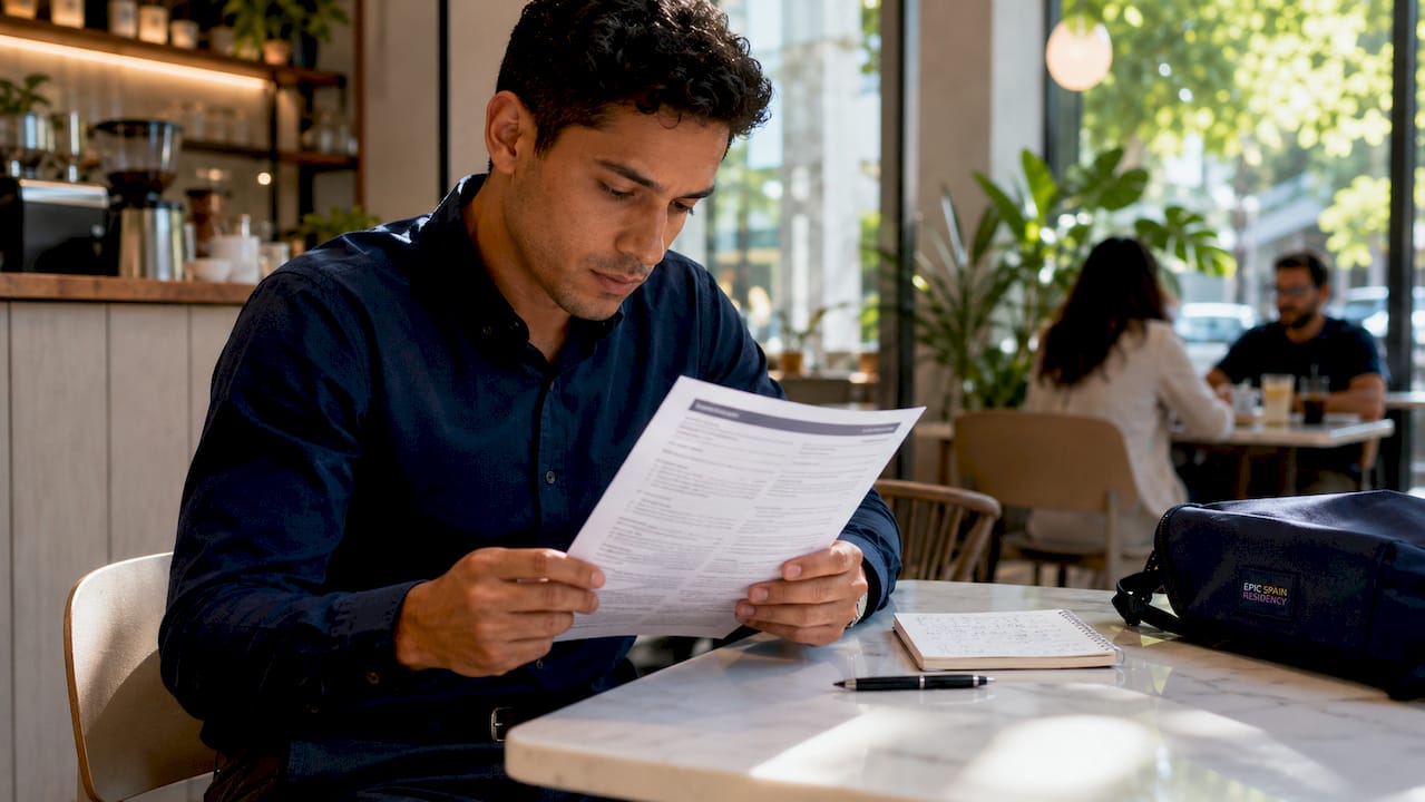 Hands holding health insurance policy document on desk