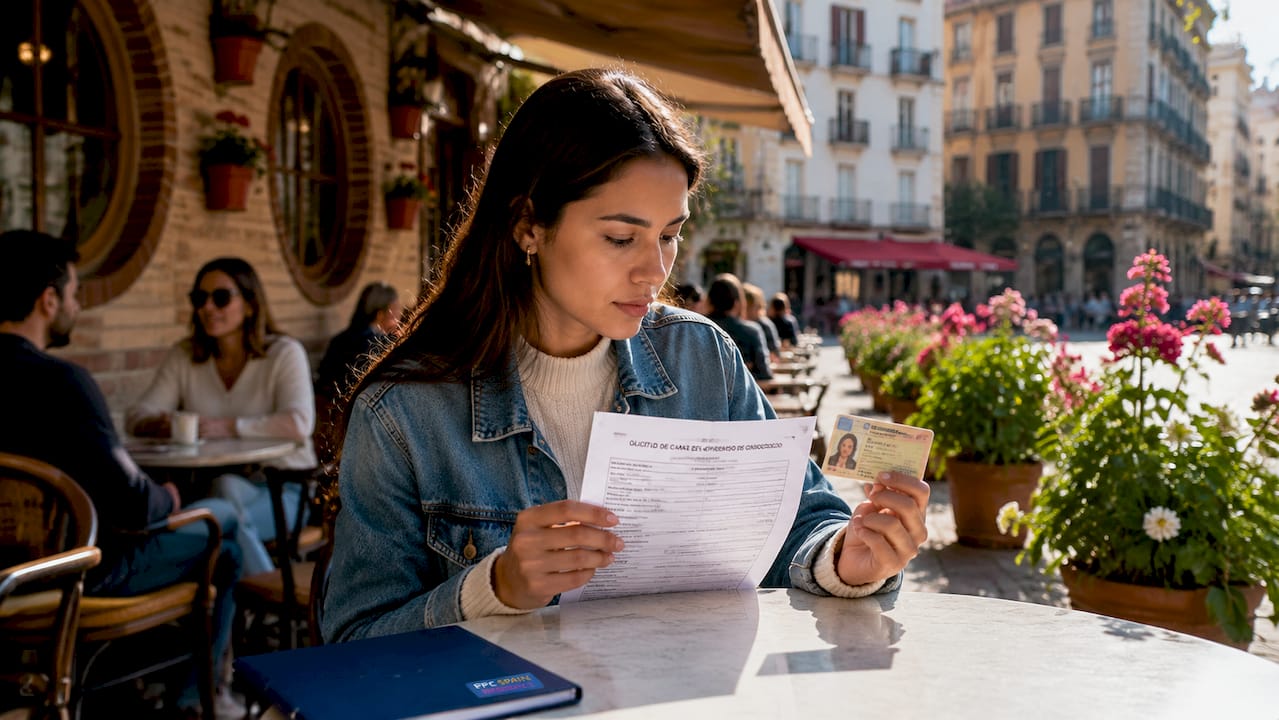 Hands holding Spanish driving license form and US license