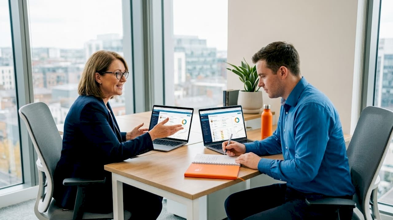 Small team collaborating using CRM software