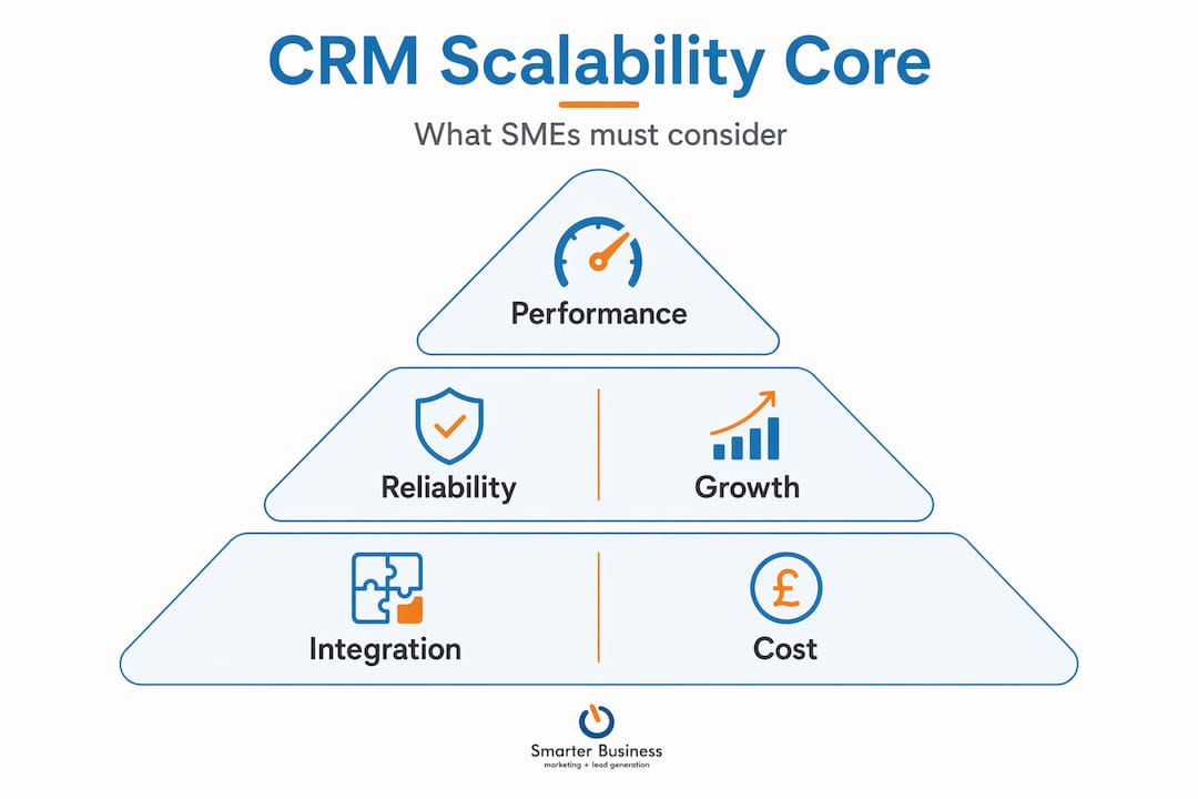 Hierarchy infographic showing core CRM scalability factors