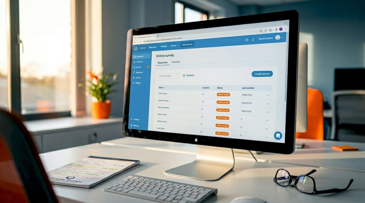 Close-up of survey tool integrated with CRM on screen