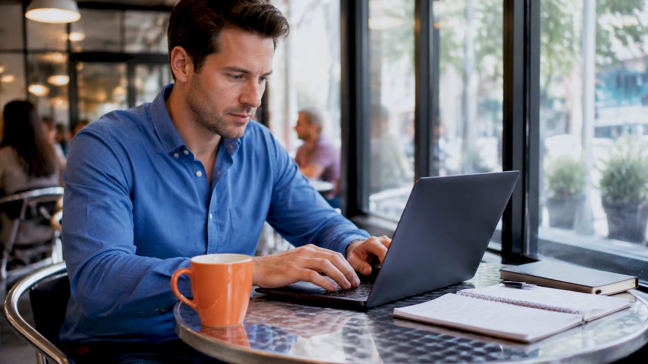 Salesperson typing follow-up reminders