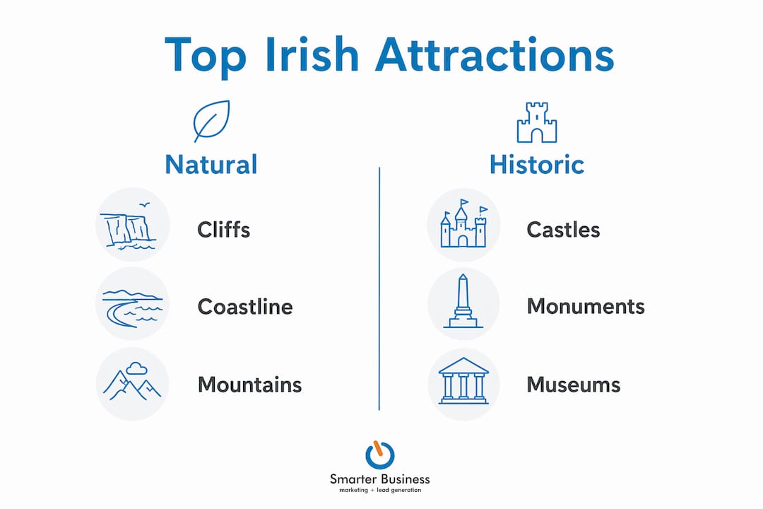 Infographic comparing natural and historic Irish attractions