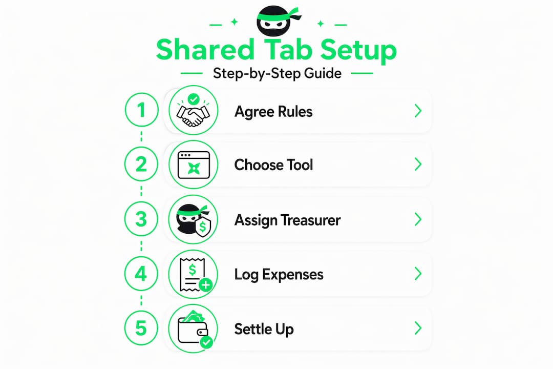 Infographic illustrating steps to set up shared expenses