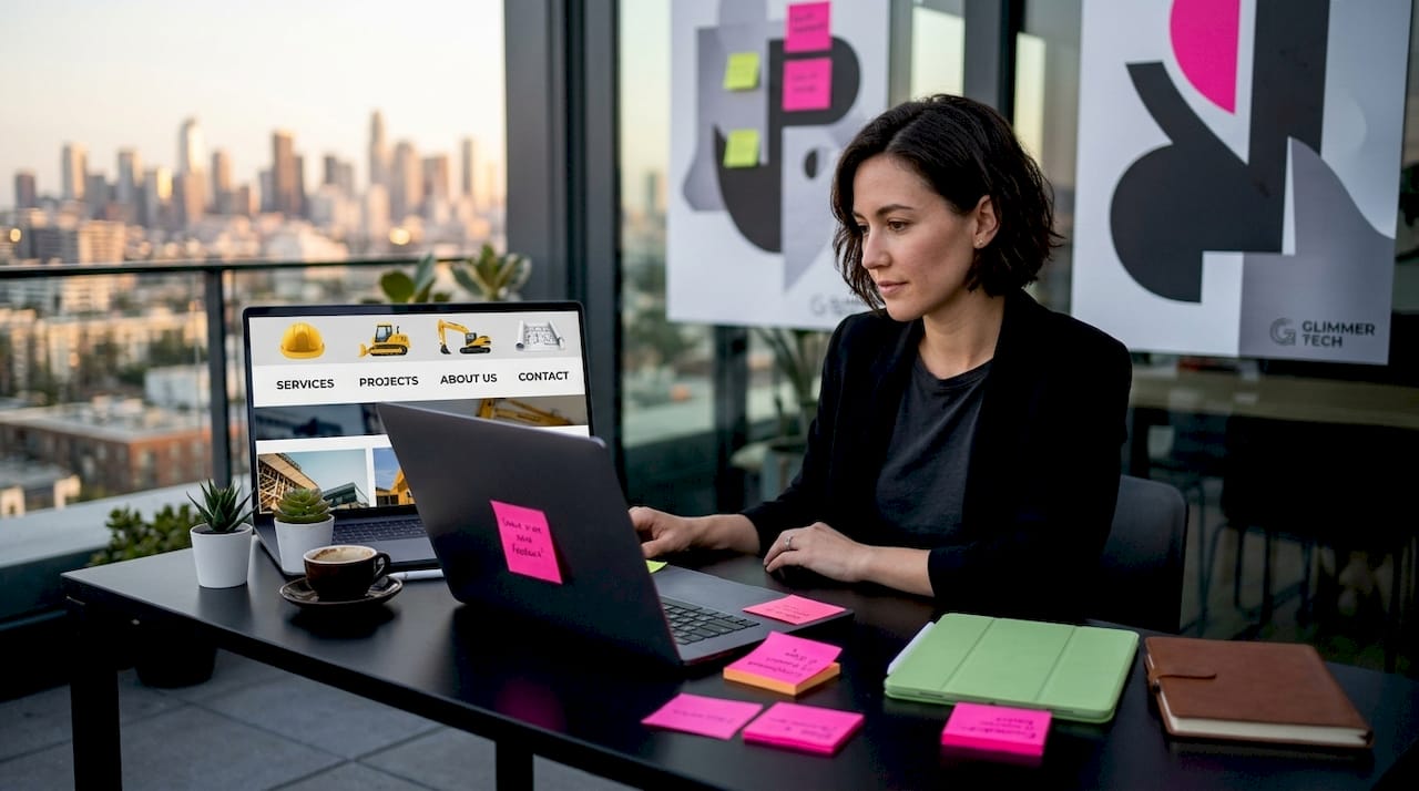Designer viewing top navigation menu on laptop
