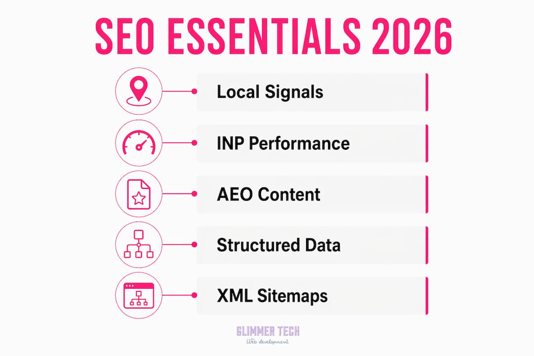 Infographic showing 5 key SEO essentials for construction websites