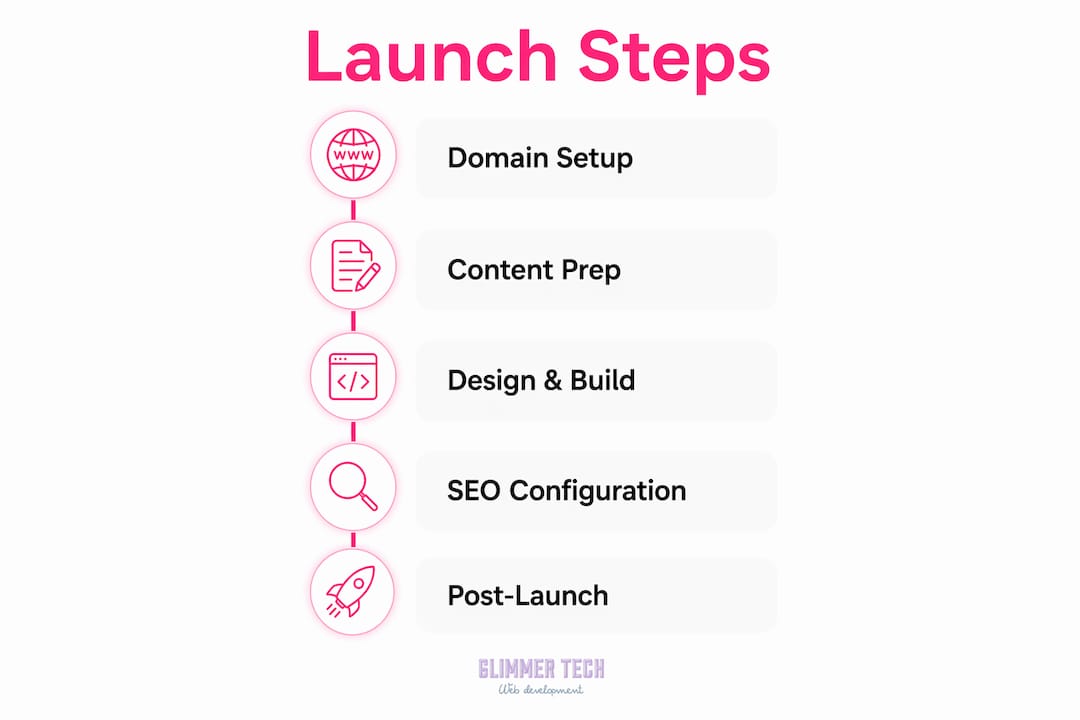 Infographic showing step-by-step website launch process