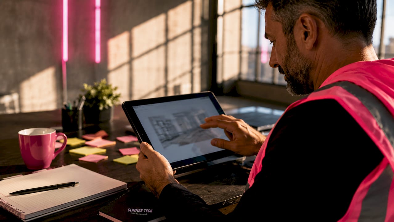 Contractor reviewing project on tablet