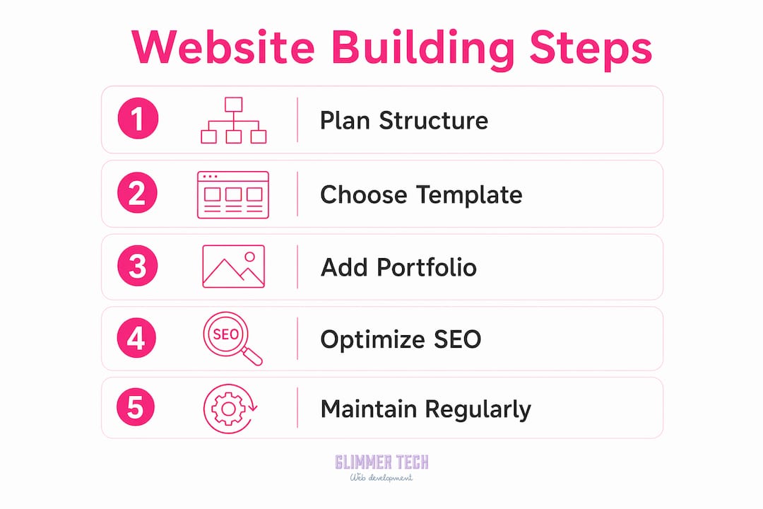 Infographic showing construction website building steps