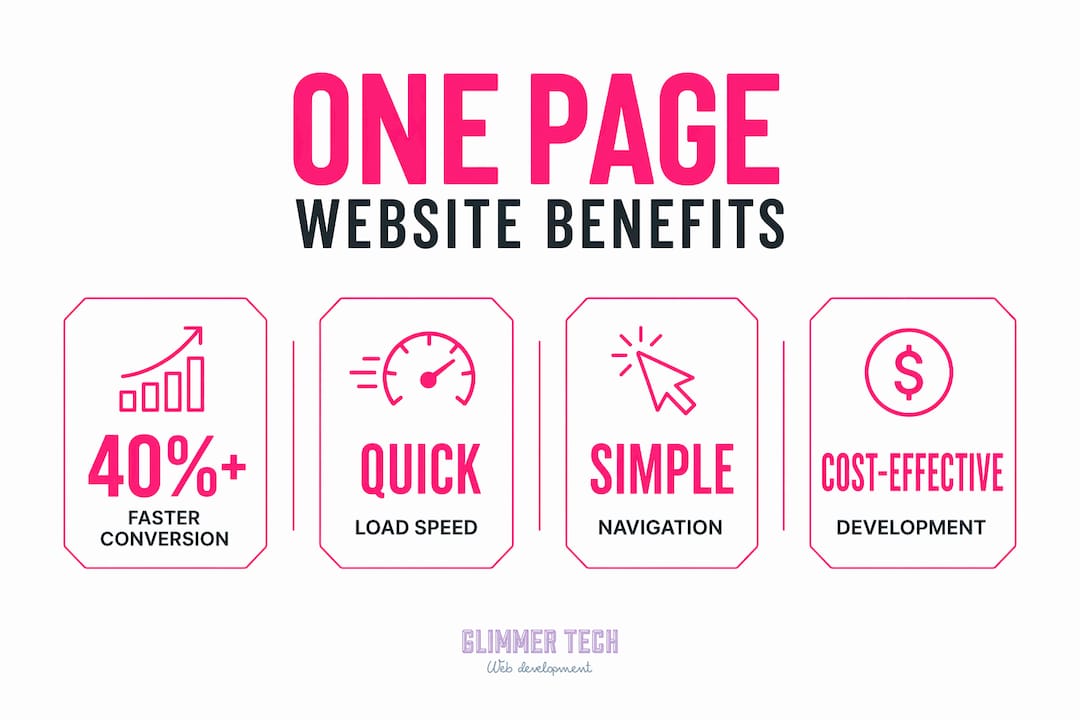 Infographic illustrating key benefits of one page websites