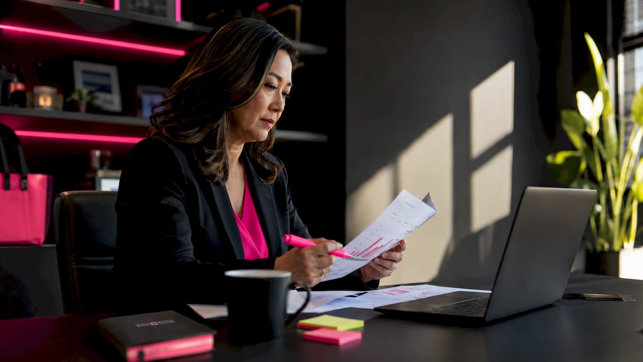 Small business owner analyzing website conversion data