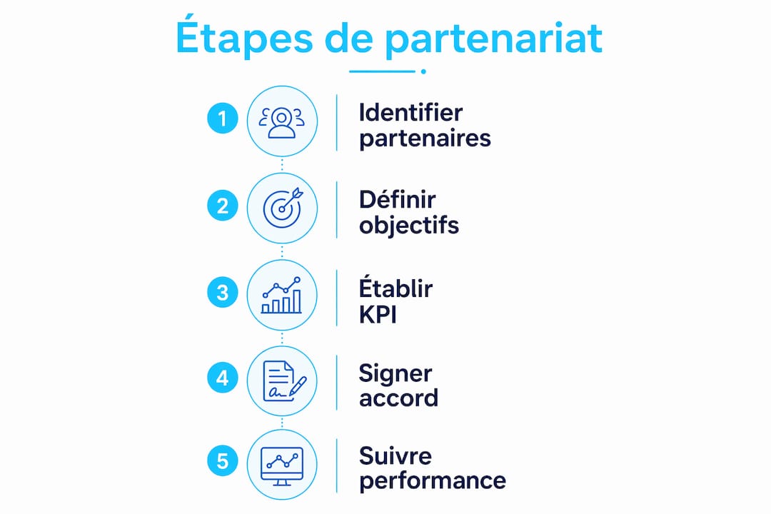 Visuel présentant les grandes étapes pour élaborer une stratégie de partenariat digital efficace