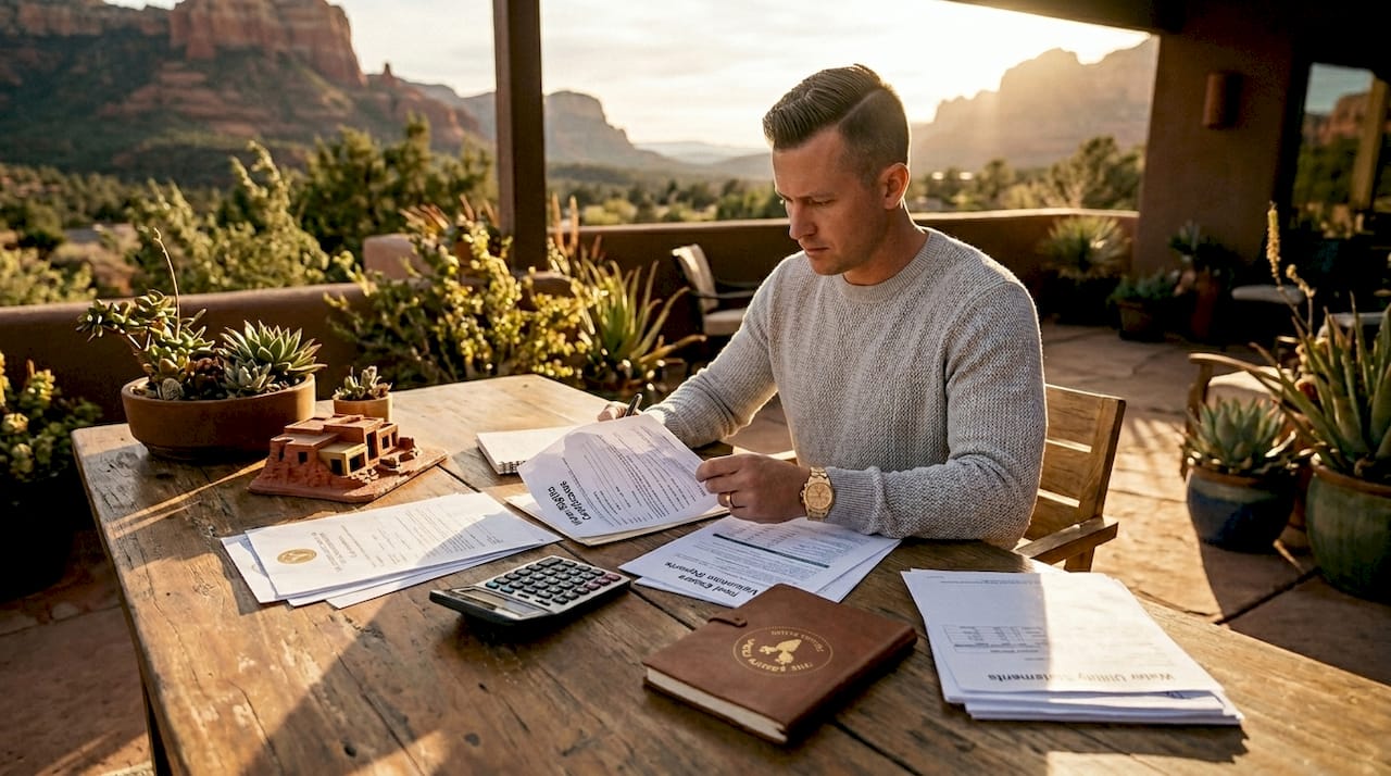 Investor checking Sedona property value paperwork