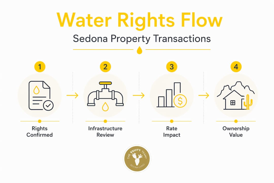 Vertical infographic on Sedona water rights process