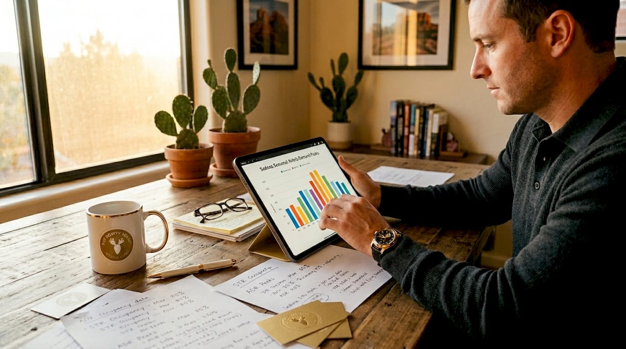 Tablet showing Sedona Airbnb seasonal demand chart