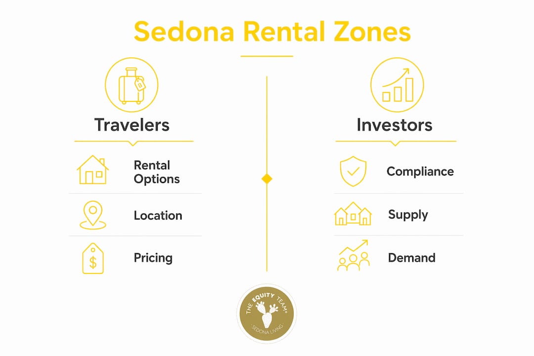 Infographic comparing impact of Sedona rental zones on travelers and investors