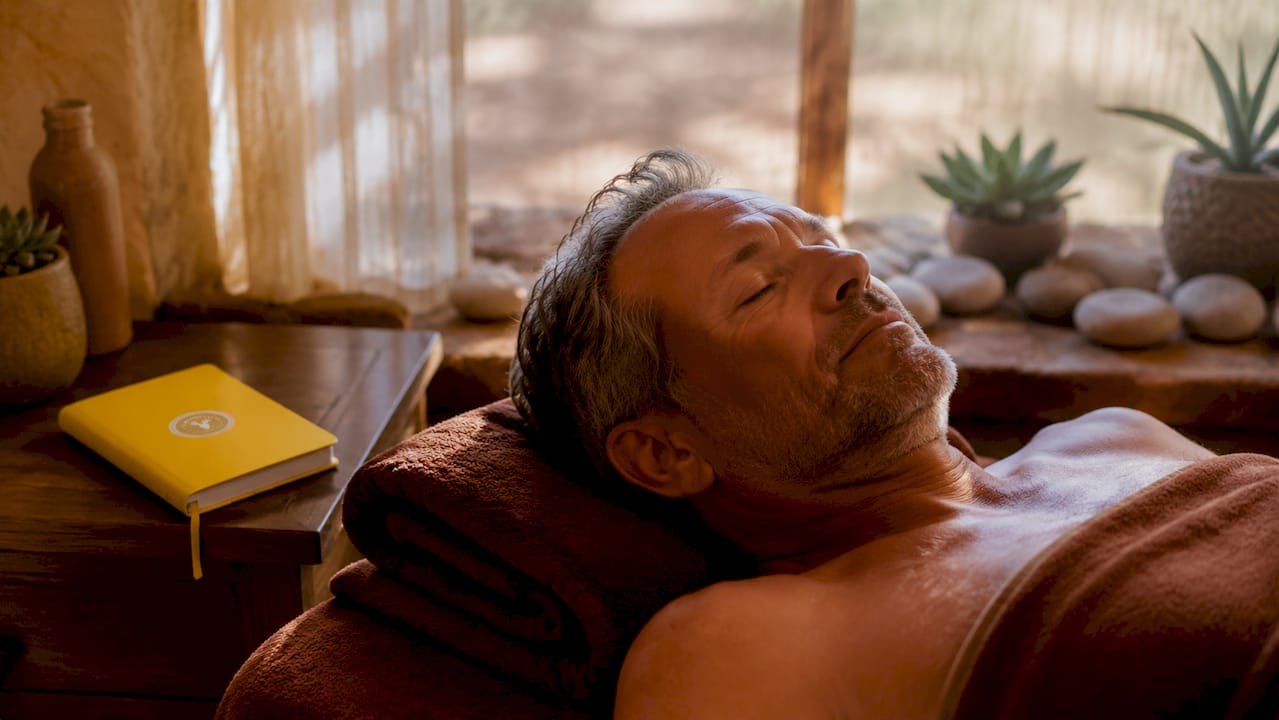 Male guest relaxing in Mii amo spa treatment room