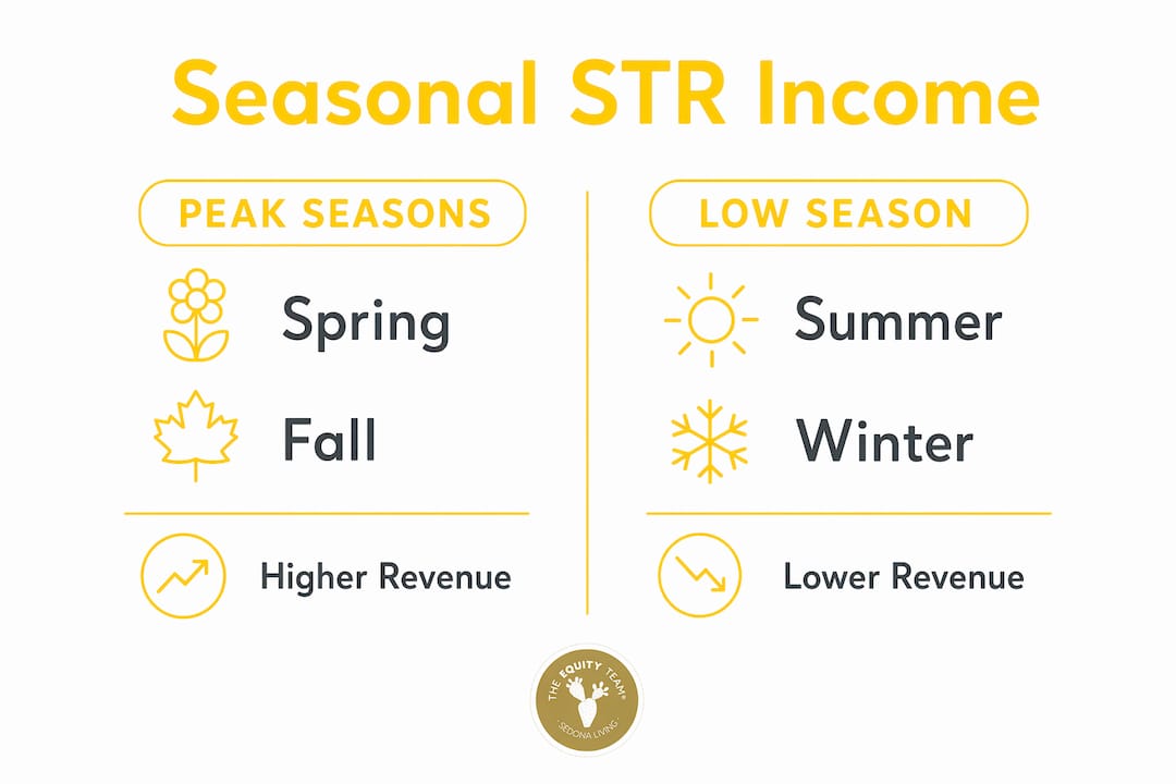 Infographic comparing Sedona STR seasonal income peaks and lows
