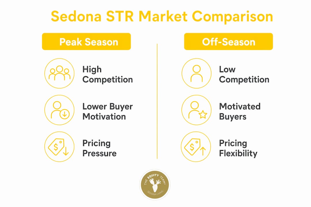 Infographic comparing Sedona STR peak vs off-season markets