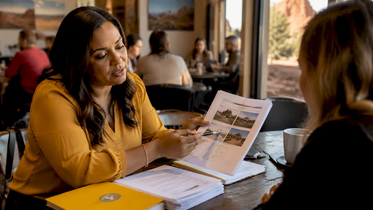Loan officer reviewing appraisal report hands close-up