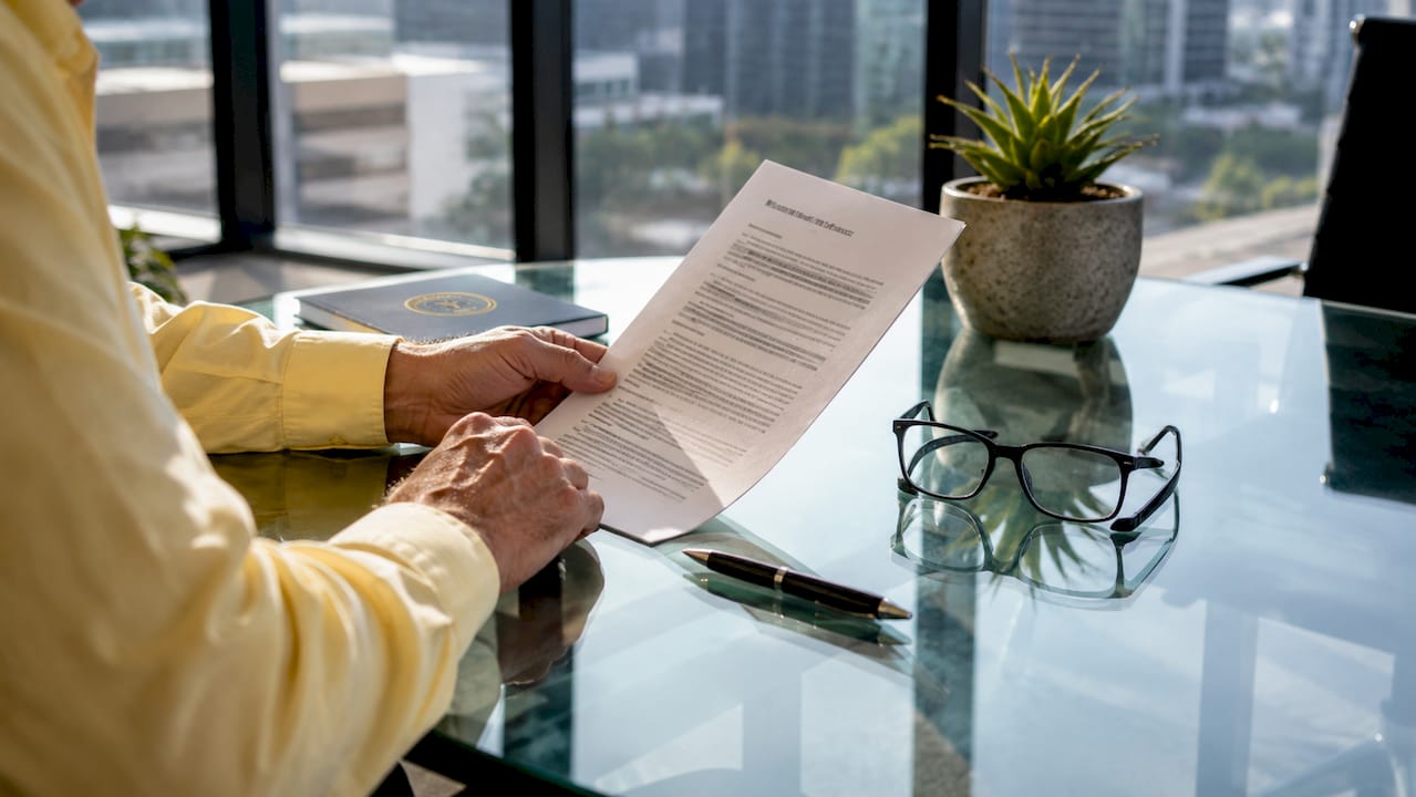 Close-up of hands reviewing deed restriction document