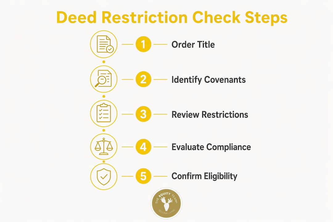 Infographic illustrating the deed restriction check process in steps
