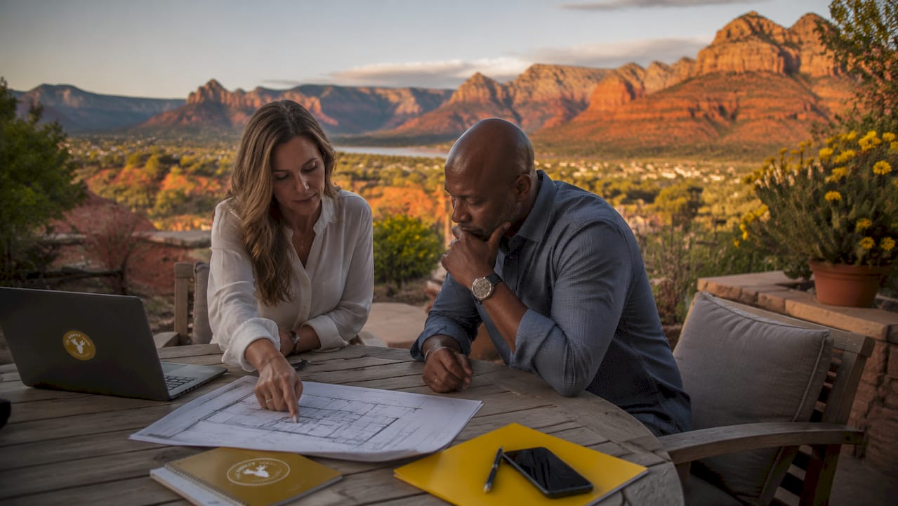 Agent and investor reviewing vacation rental plans