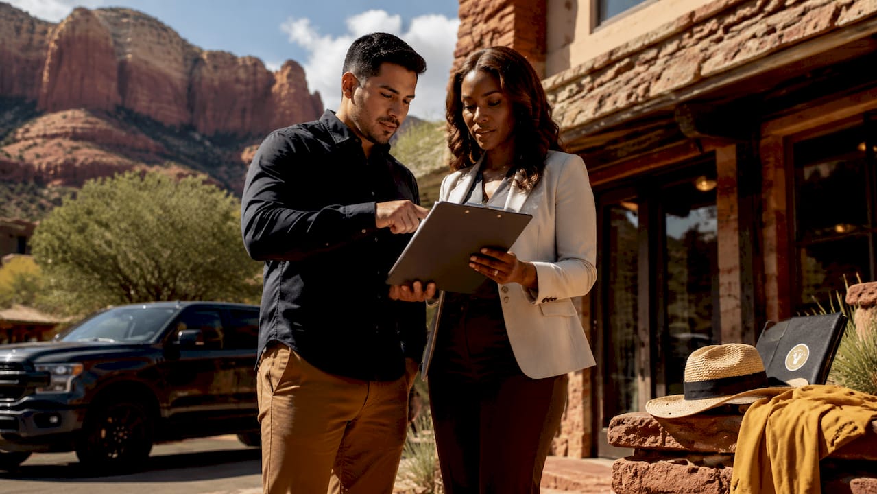 Two agents collaborating outside Sedona office