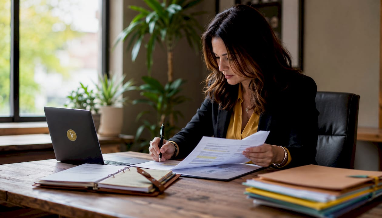 Hands calculating rental income on financial papers