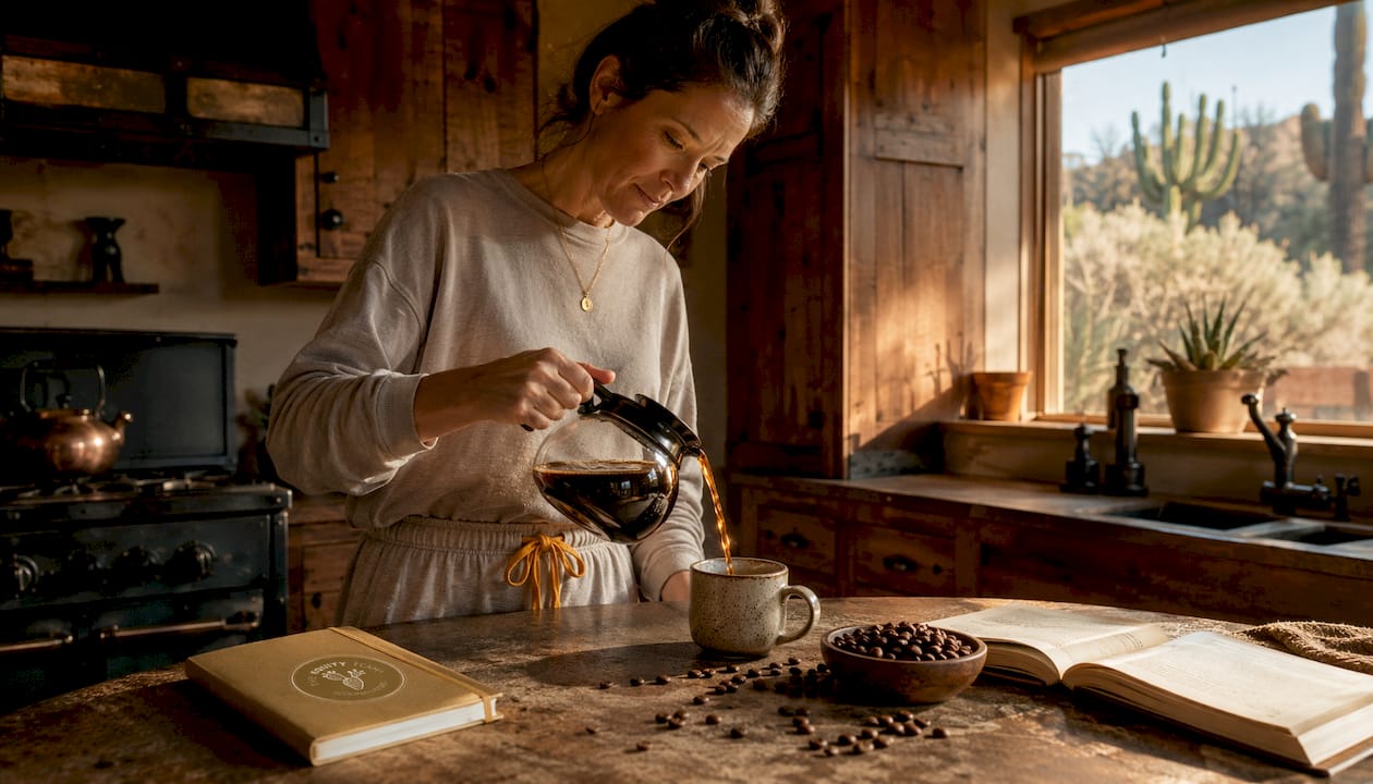 Person making coffee in Sedona rental kitchen