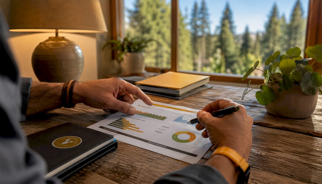 Hands analyzing printed STR occupancy report