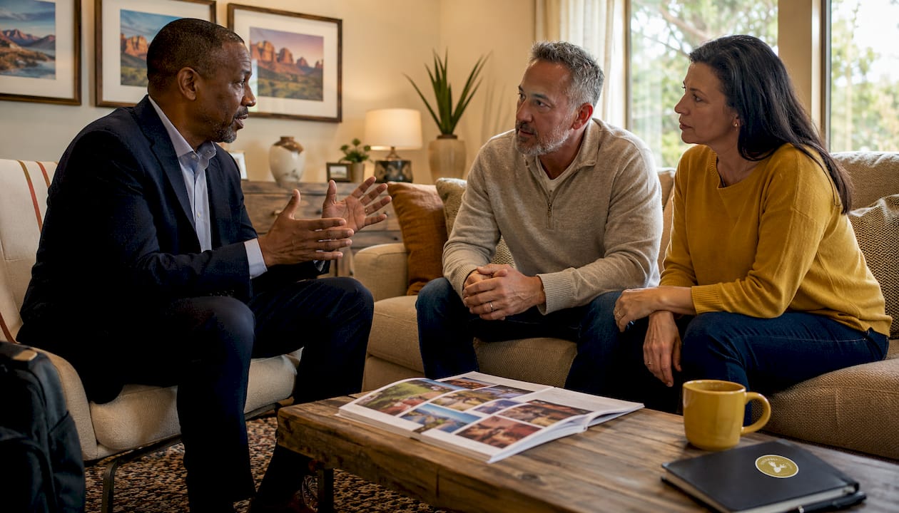Agent explaining listing types to clients