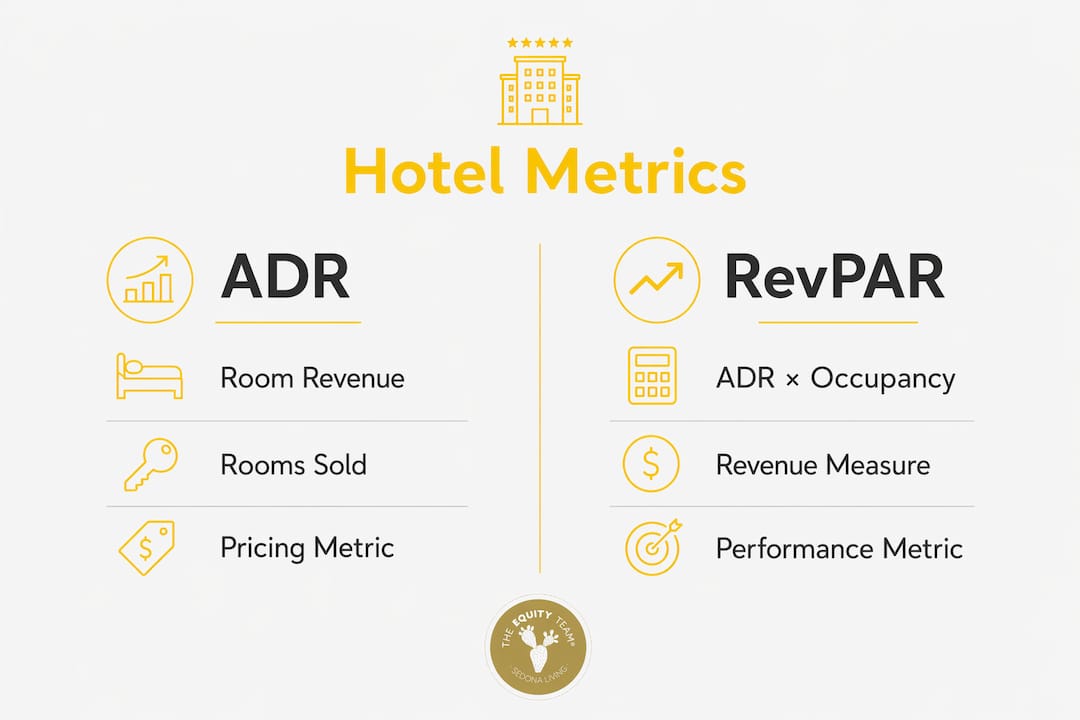 Infographic comparing ADR and RevPAR hotel metrics