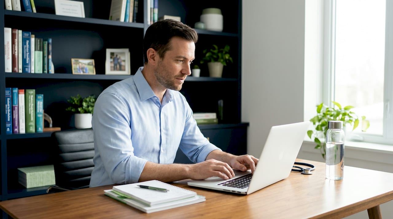 Healthcare worker attending remote interview call