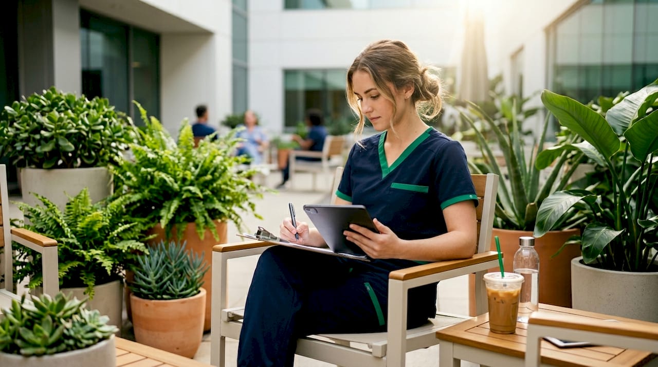 Nurse supervisor using AI scheduling tablet