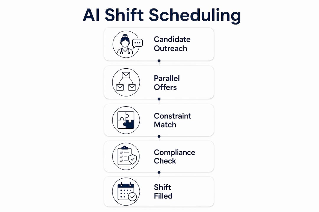 Infographic illustrating AI shift scheduling process