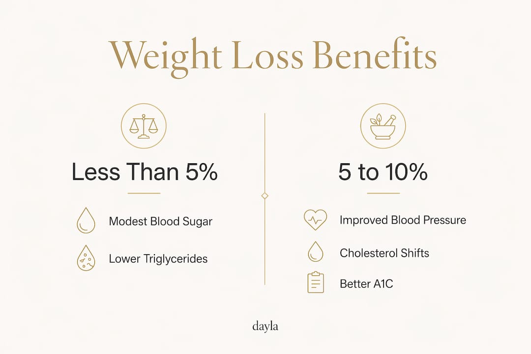 Infographic comparing health benefits below and above 5 percent weight loss