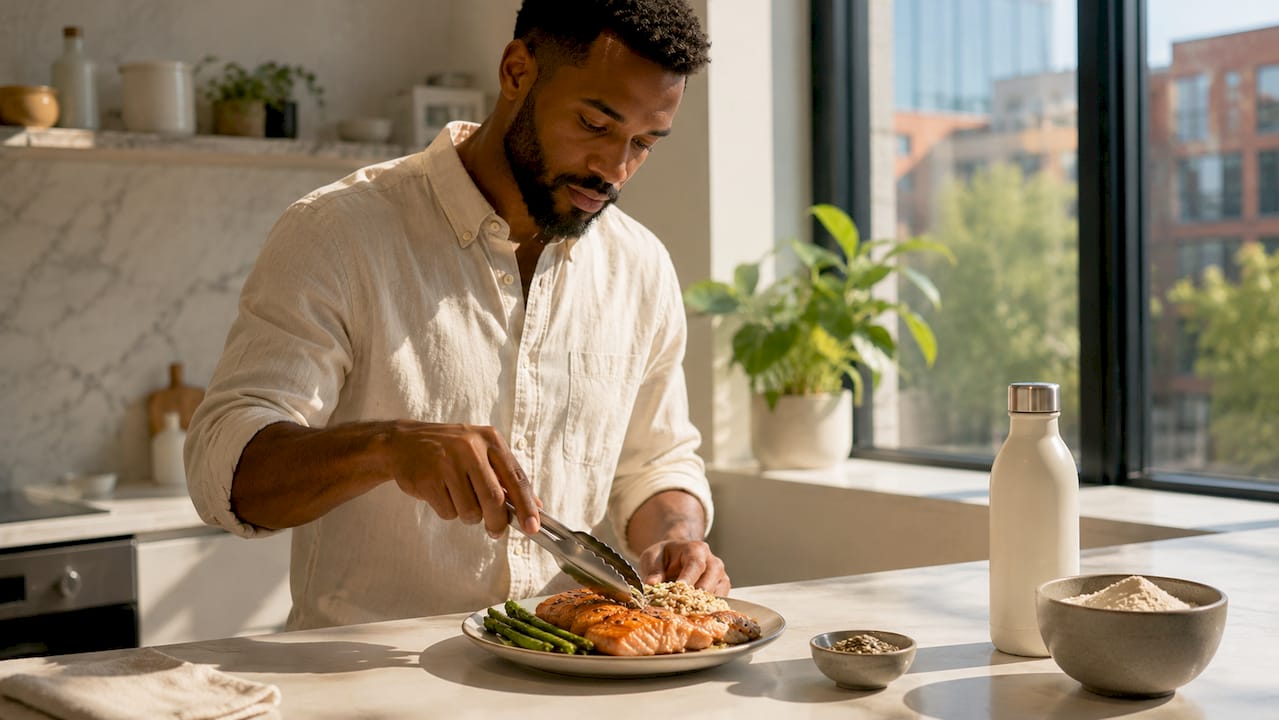 Hands preparing high-protein meal for GLP-1 therapy