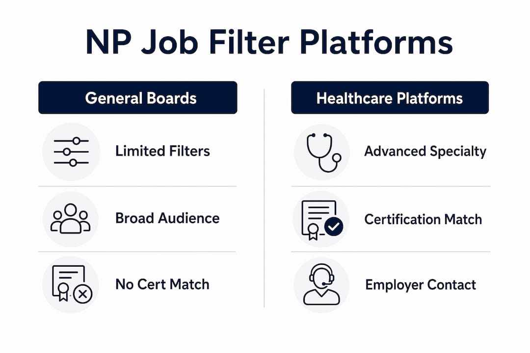 Infographic comparing NP job filter platforms
