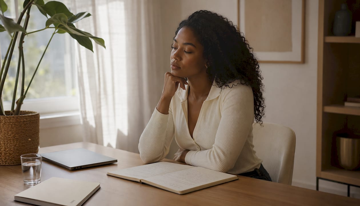 Woman reflecting on brain hunger and reward circuits