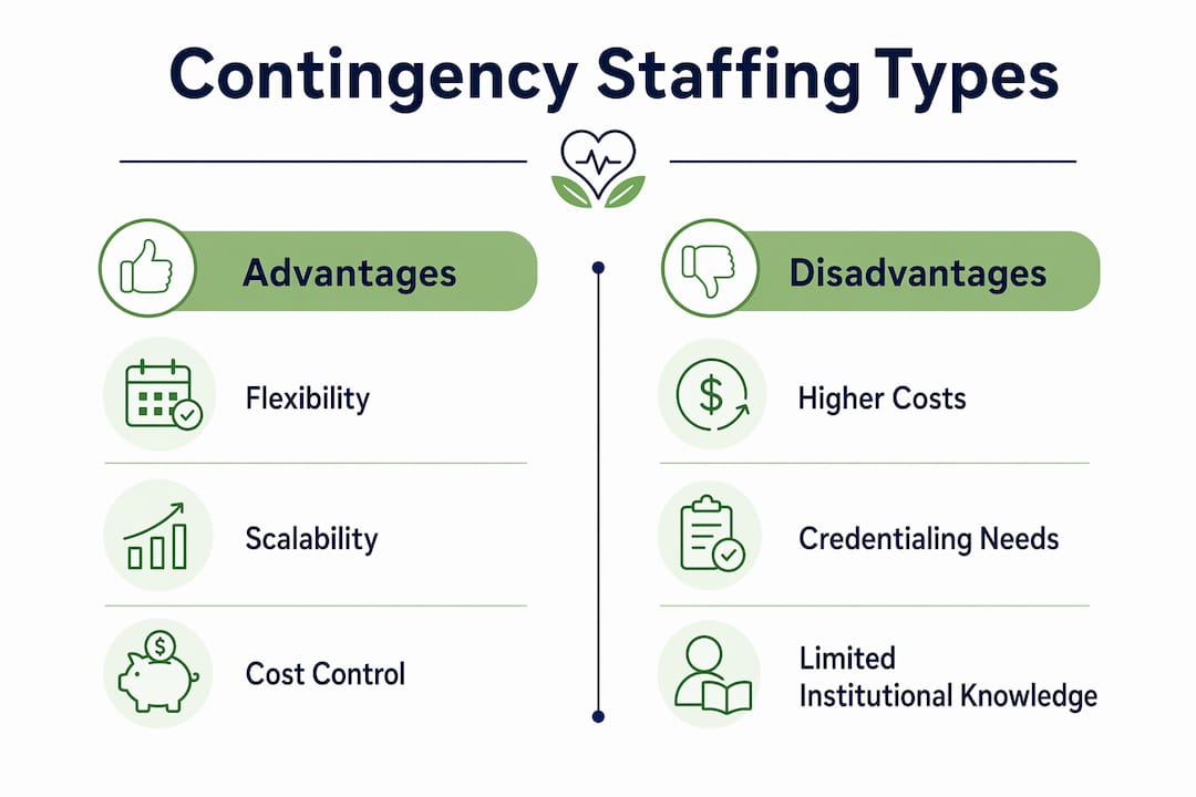 Infographic comparing advantages and disadvantages of contingency staffing