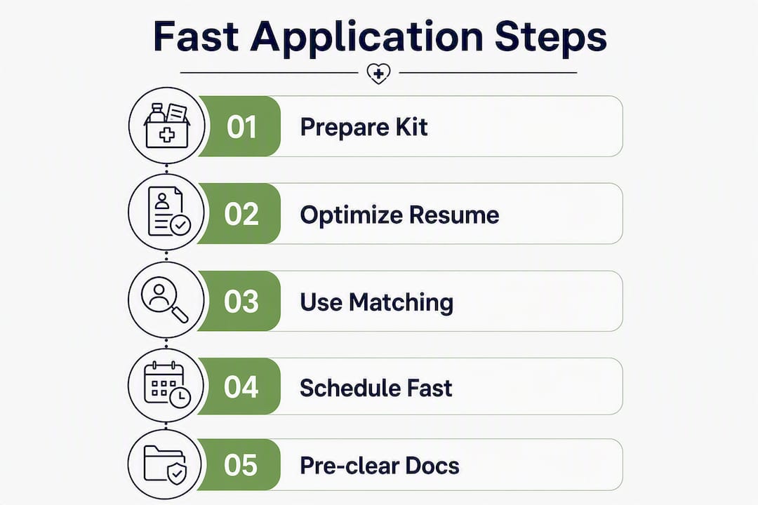 Infographic illustrating fast healthcare job application steps