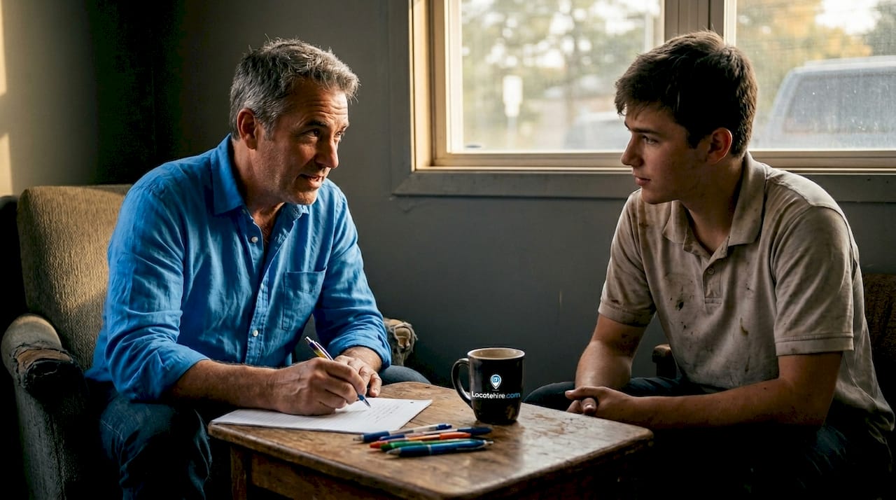 Owner conducting informal trade job interview