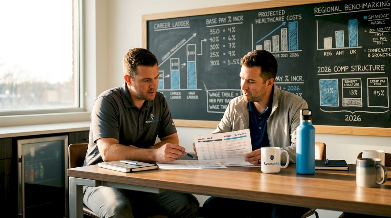 Team leads discussing pool technician wages