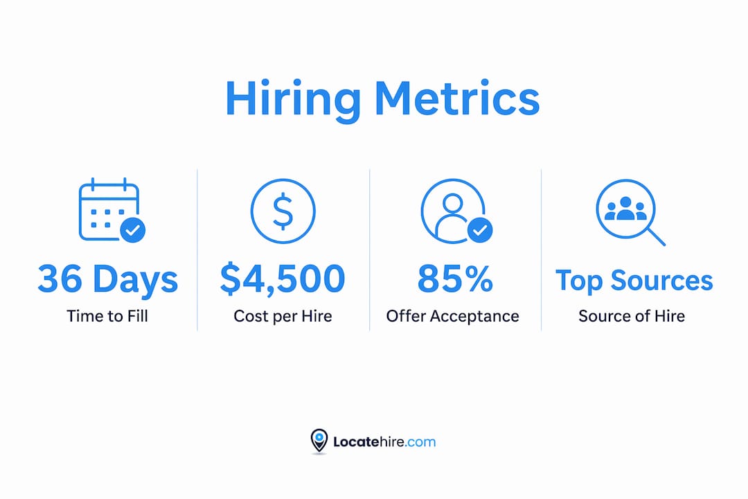 Infographic with key hiring metrics statistics and labels