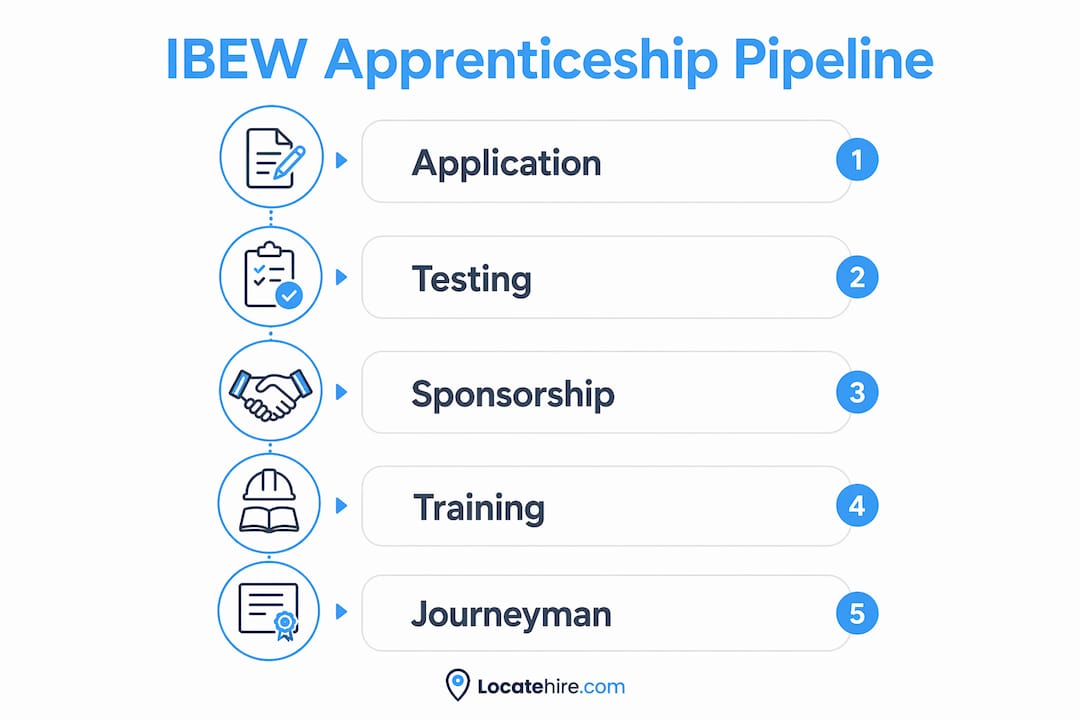 Infographic of IBEW apprenticeship hiring stages