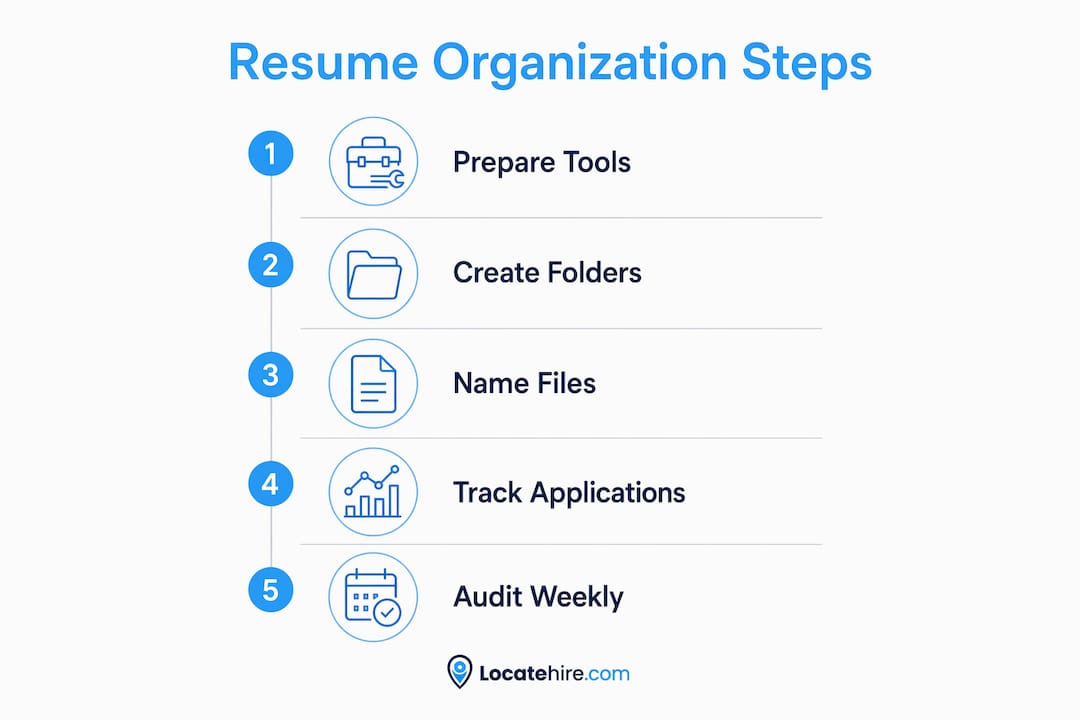 Infographic outlining five manual resume organization steps
