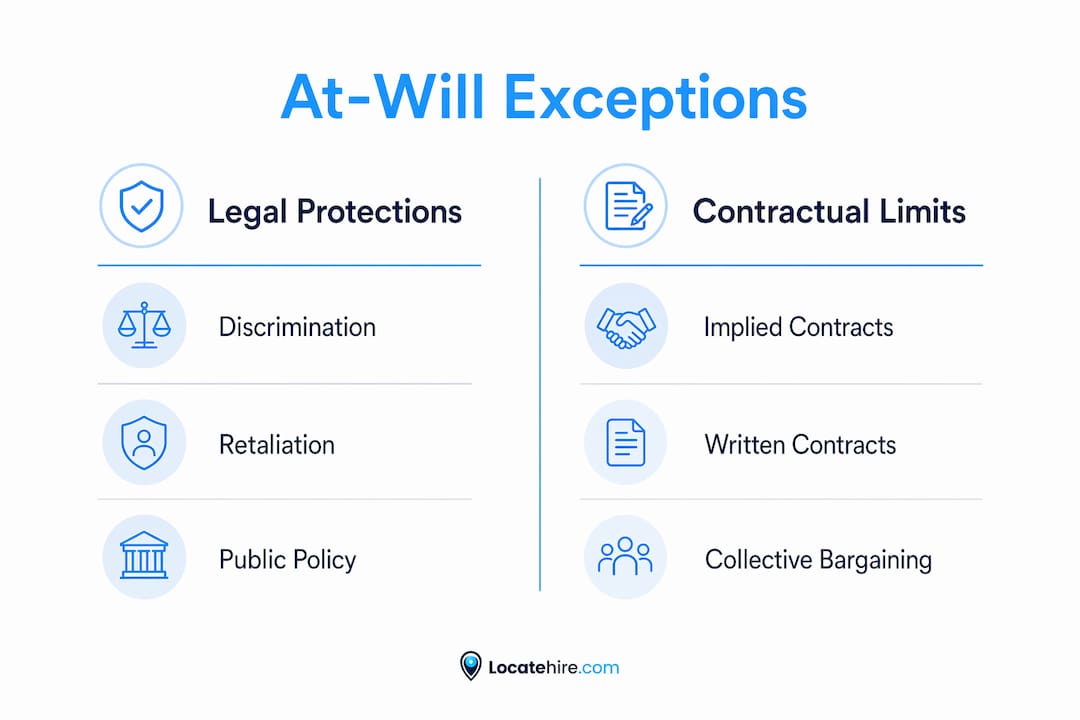 Infographic showing legal exceptions to at-will employment