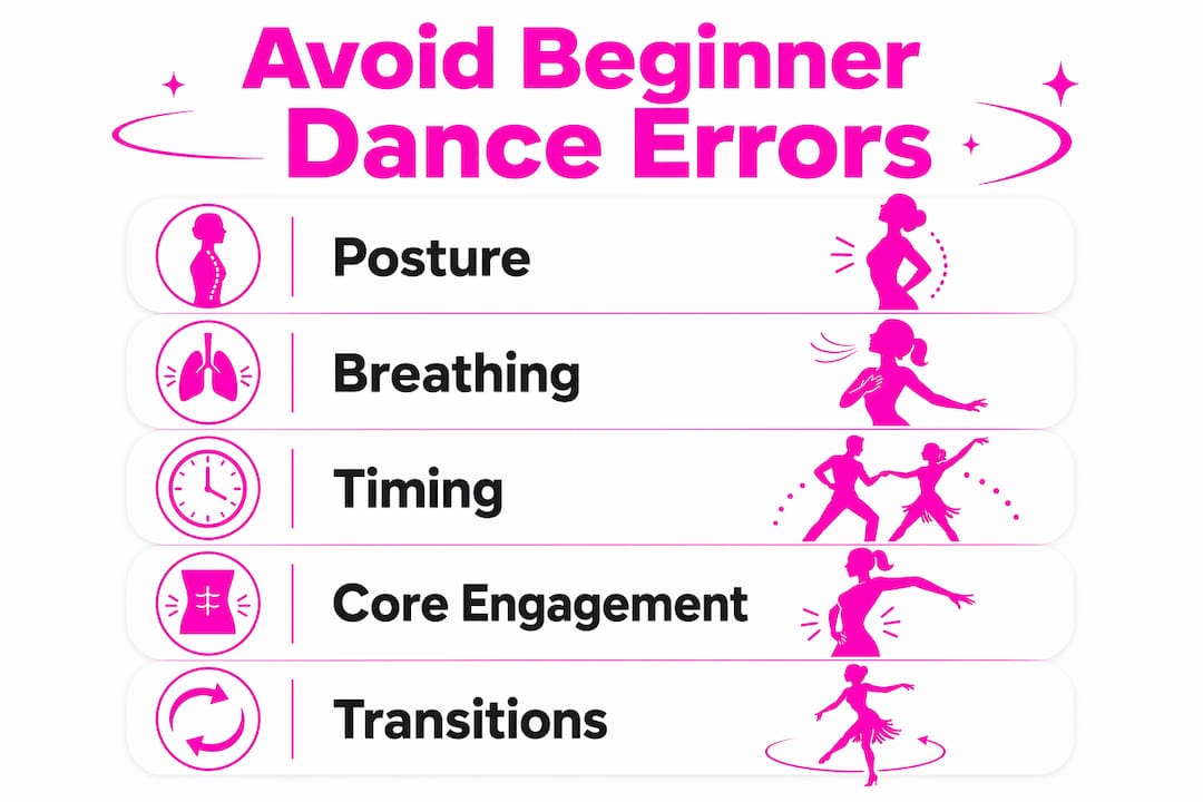 Infographic with key beginner Latin dance mistakes