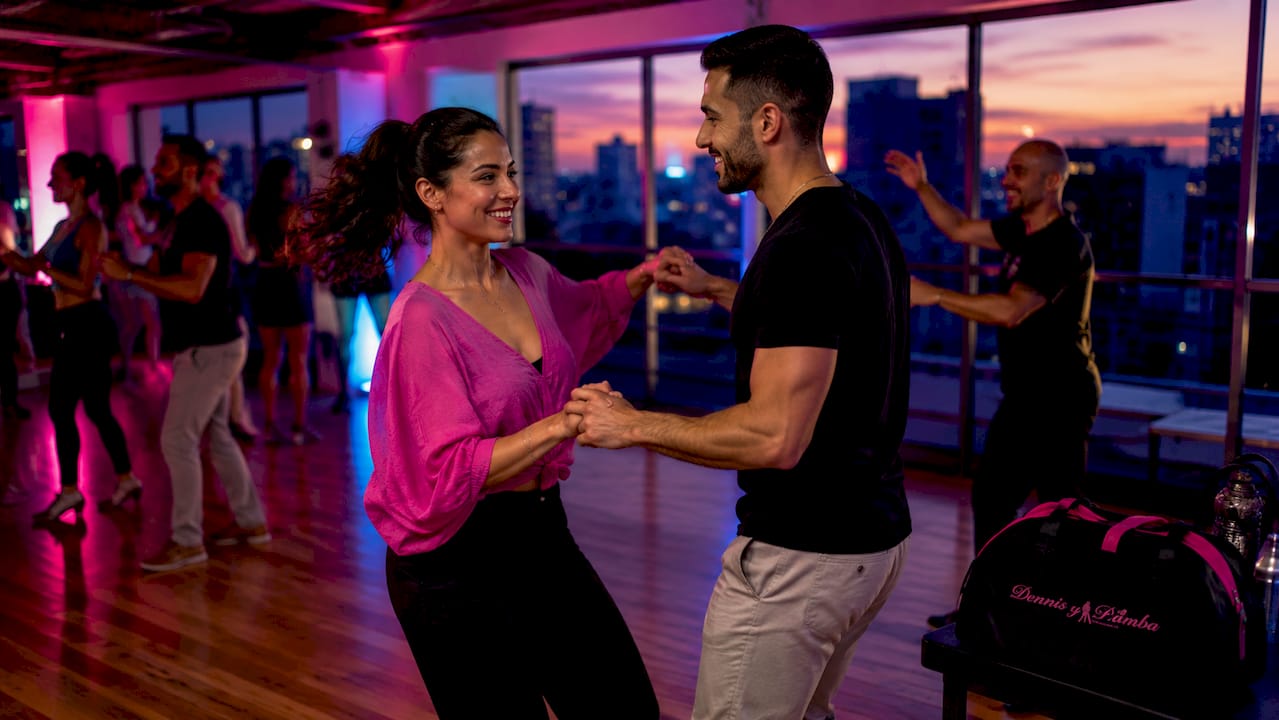 Beginner couple learning Latin dance steps